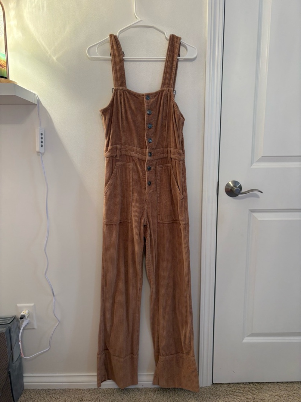 aerie Brown Corduroy Button-Front Jumpsuit Overalls